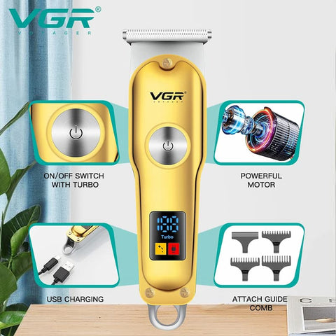 VGR V-290 Digital Display Professional Cordless Hair Clippers Cutter Rechargeable Wireless Hair Grooming Set Beard Trimming Beard Styling Rechargeable