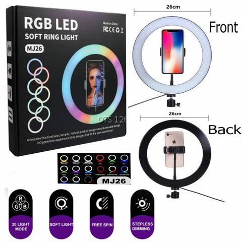 MJ26 10 Inch RGB Led Ring Light With PHONE HOLDER (STAND IS NOT INCLUDED) Circle Ring Selfie Led Photographic Studio Light For Youtube Live Show