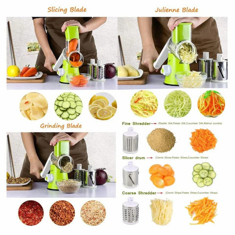 Drum Grater Table Top 3 in 1Multi-Functional Home Kitchen Drum Fruit Vegetable Rotatory Grater Slicer Manual Round Tabletop Drum Grater Slicer Cutter