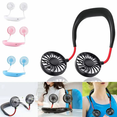 Sports Fan, USB Neckband Fan Mini Hand Free Personal, Rechargeable Portable Wearable Fan, 3 Level Air Flow. 360 Degree Free Rotation Perfect for Sports, Office and Outdoor High Quality