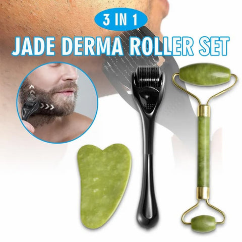 Combo pack of 2 Derma Roller Skin Therapy 0.5 with 540 Micro and Jade Roller Anti-Aging Natural Stone Jade Roller with Noiseless Double Heads for Face