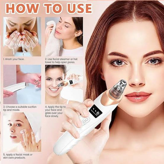 Vacuum Pore Cleaner, 5 In 1 Blackheads Removing Device Electric Derma suction Machine | USB Rechargeable Acne Pimple Pore Cleaner Vacuum tool - Facial Cleanser Device for Nose & Skin Care