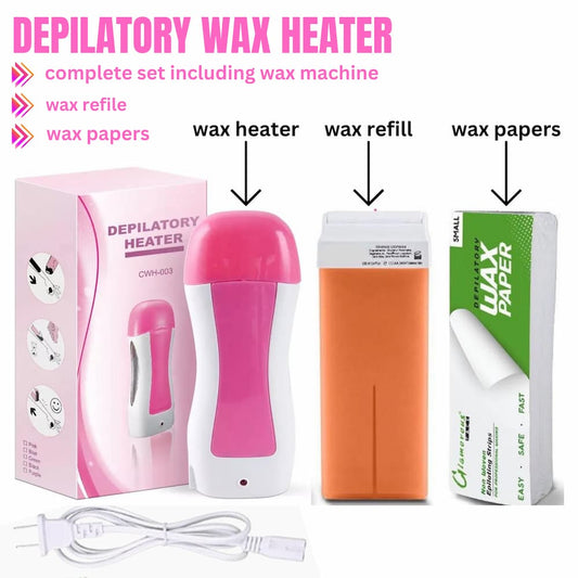 3 in 1 Depilatory Wax Roll On Heater With Epilator Machine with Wax Refill and Strips for Women - Online Shopping in Pakistan: Beauty, Fashion, Electronics, Sports & Lifestyle, VR, Skincare