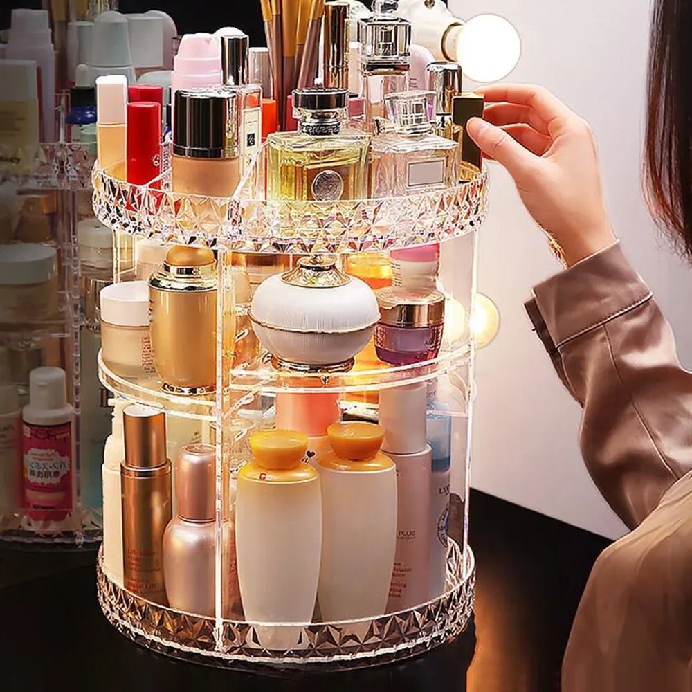 360 Degree Rotating Crystal Jewelry Cosmetic Perfumes Makeup Organizer Display Stand - Online Shopping in Pakistan: Beauty, Fashion, Electronics, Sports & Lifestyle, VR, Skincare