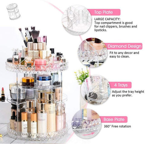 360 Degree Rotating Crystal Jewelry Cosmetic Perfumes Makeup Organizer Display Stand - Online Shopping in Pakistan: Beauty, Fashion, Electronics, Sports & Lifestyle, VR, Skincare