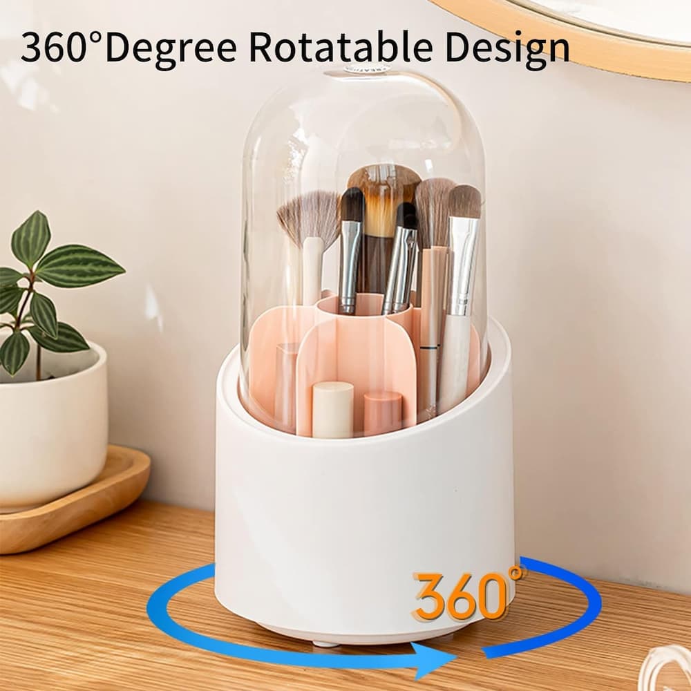 360° Degree Rotating Makeup Brush Holder with Dustproof Lid | Cosmetic Brush Case | Countertop Brushes Holder - Online Shopping in Pakistan: Beauty, Fashion, Electronics, Sports & Lifestyle, VR, Skincare