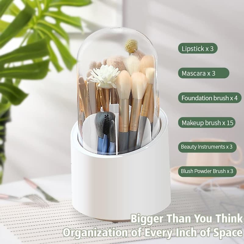 360° Degree Rotating Makeup Brush Holder with Dustproof Lid | Cosmetic Brush Case | Countertop Brushes Holder - Online Shopping in Pakistan: Beauty, Fashion, Electronics, Sports & Lifestyle, VR, Skincare