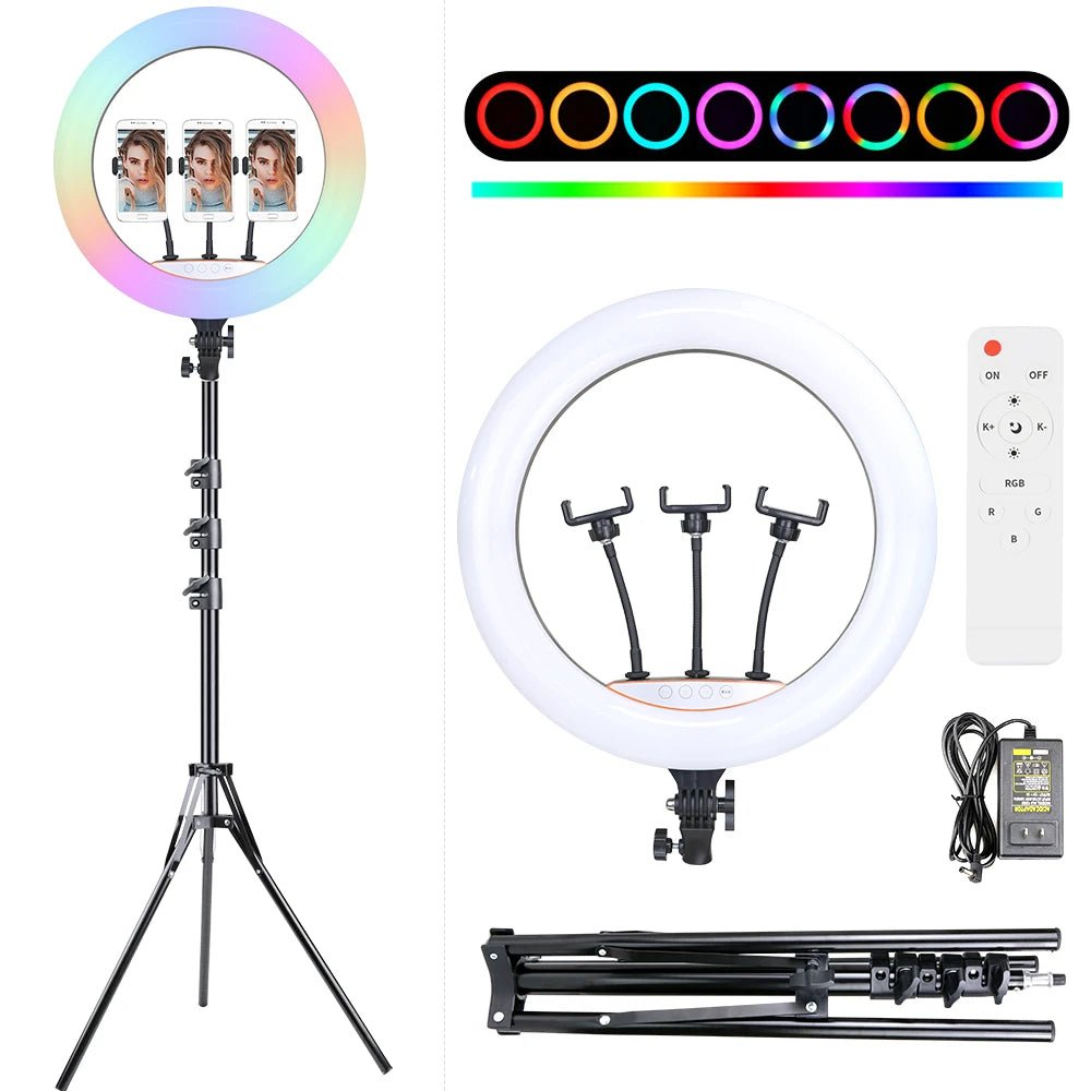 45cm RGB Ring Light 18 inch with 7ft Tripod Stand for Phone Camera iPad Selfie Live Stream YouTube TikTok Video Shooting Best Lighting Atmosphere Ringlight (18 inch) - Online Shopping in Pakistan: Beauty, Fashion, Electronics, Sports & Lifestyle, VR, Skincare