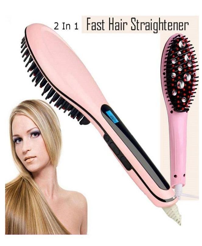 FAST HQT 906 Electric Hair Straightener Brush Pink