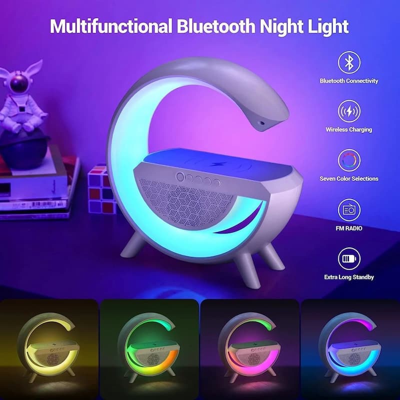 G500 LED Wireless Charging Bluetooth Speaker Smart Table Night Light BT Music Player Phone Wireless Charging RGB Desk Lamp without Clock - Online Shopping in Pakistan: Beauty, Fashion, Electronics, Sports & Lifestyle, VR, Skincare