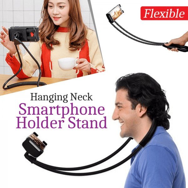 Lazy Bendable Flexible Hang Neck Phone Holder 360 Degree Rotation Mobile Stand -Black - Online Shopping in Pakistan: Beauty, Fashion, Electronics, Sports & Lifestyle, VR, Skincare