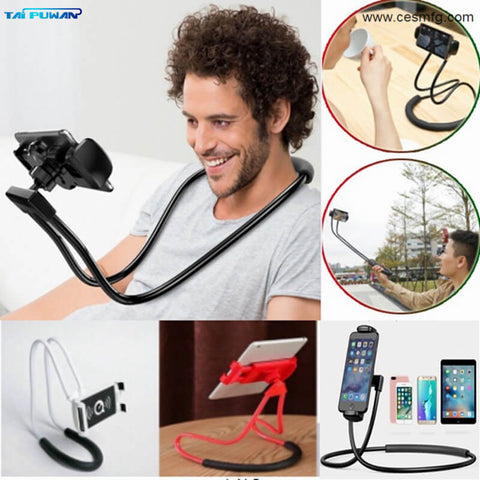 Lazy Bendable Flexible Hang Neck Phone Holder 360 Degree Rotation Mobile Stand -Black - Online Shopping in Pakistan: Beauty, Fashion, Electronics, Sports & Lifestyle, VR, Skincare