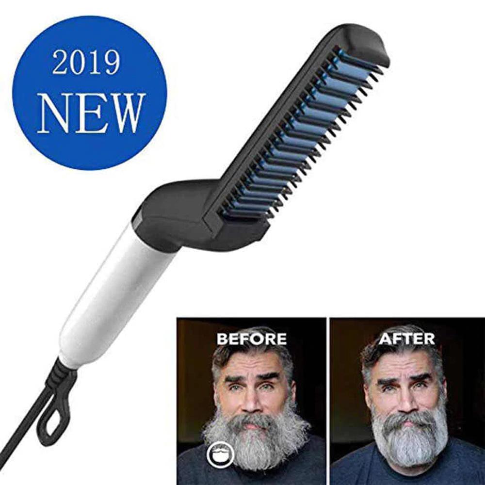 Men Quick Beard Straightener Multifunctional Electric Ionic Beard Straightening Hair Style Hot Comb Curling Curler Show Cap Tool Styling Accessories Men Quick Hair Beard Straightener Styler Comb Beard...