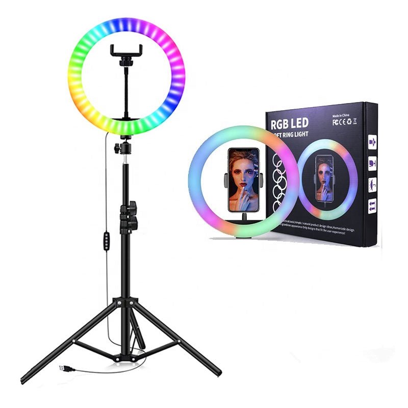 MJ33 RGB LED Soft Ring Light 33CM With 7ft Tripod Stand & Phone Holder USB Plug for tiktok youtube vlogging makeup - Online Shopping in Pakistan: Beauty, Fashion, Electronics, Sports & Lifestyle, VR, Skincare