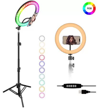 MJ33 RGB LED Soft Ring Light 33CM With 7ft Tripod Stand & Phone Holder USB Plug for tiktok youtube vlogging makeup - Online Shopping in Pakistan: Beauty, Fashion, Electronics, Sports & Lifestyle, VR, Skincare