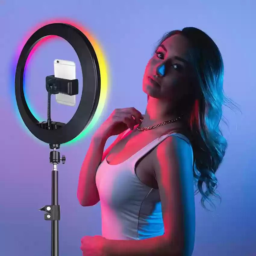 MJ33 RGB LED Soft Ring Light 33CM With 7ft Tripod Stand & Phone Holder USB Plug for tiktok youtube vlogging makeup - Online Shopping in Pakistan: Beauty, Fashion, Electronics, Sports & Lifestyle, VR, Skincare