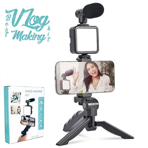 Mobile Vlogging Kit Video Making kit, with tripod stand, Microphone, Led Light, Mobile Holder ALL IN ONE VLOGGING Kit Tripod Shoot Video Making Vlogging Kit Tripod with Remote - Online Shopping in Pakistan: Beauty, Fashion, Electronics, Sports & Lifestyle, VR, Skincare