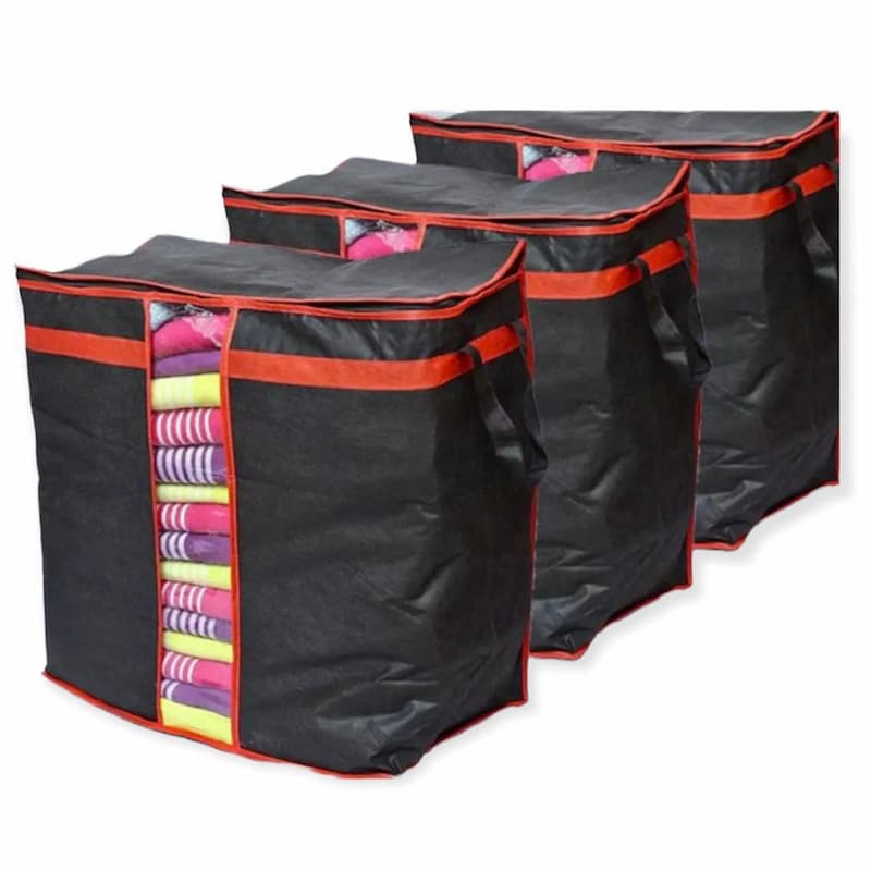 Pack of 4 storage bags- 100 gsm- black storage bags for wardrobe clothes- bags for cupboards - Online Shopping in Pakistan: Beauty, Fashion, Electronics, Sports & Lifestyle, VR, Skincare