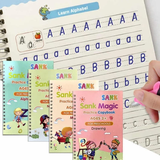 Reusable Sank Magic Practice Copybook Montessori Reusable Magic Books for Kids Handwriting Free Wiping Calligraphy Montessori Practice Copy Books (4 Magic Books + 1Magic Pen + 10 Refills + 1Grip - Online Shopping in Pakistan: Beauty, Fashion, Electronics, Sports & Lifestyle, VR, Skincare