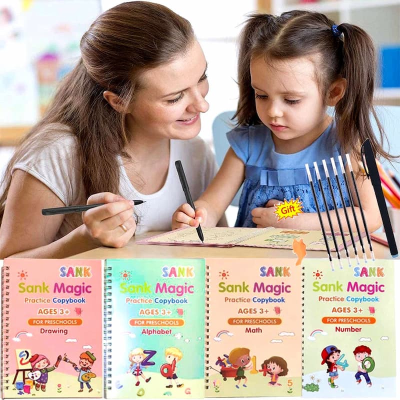 Reusable Sank Magic Practice Copybook Montessori Reusable Magic Books for Kids Handwriting Free Wiping Calligraphy Montessori Practice Copy Books (4 Magic Books + 1Magic Pen + 10 Refills + 1Grip - Online Shopping in Pakistan: Beauty, Fashion, Electronics, Sports & Lifestyle, VR, Skincare