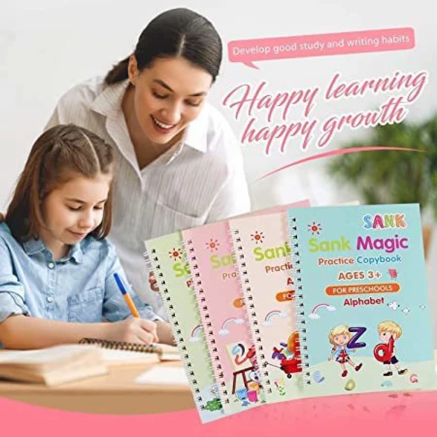 Reusable Sank Magic Practice Copybook Montessori Reusable Magic Books for Kids Handwriting Free Wiping Calligraphy Montessori Practice Copy Books (4 Magic Books + 1Magic Pen + 10 Refills + 1Grip - Online Shopping in Pakistan: Beauty, Fashion, Electronics, Sports & Lifestyle, VR, Skincare