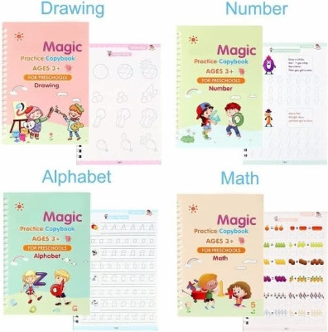 Reusable Sank Magic Practice Copybook Montessori Reusable Magic Books for Kids Handwriting Free Wiping Calligraphy Montessori Practice Copy Books (4 Magic Books + 1Magic Pen + 10 Refills + 1Grip - Online Shopping in Pakistan: Beauty, Fashion, Electronics, Sports & Lifestyle, VR, Skincare