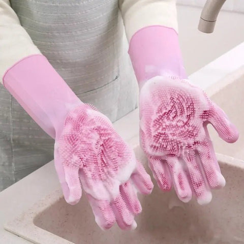 Reusable Silicone Magic Washing Gloves Pair with Scrubber for Kitchen, Bathroom, Car, Pet and Multipurpose Cleaning and Washing - Online Shopping in Pakistan: Beauty, Fashion, Electronics, Sports & Lifestyle, VR, Skincare