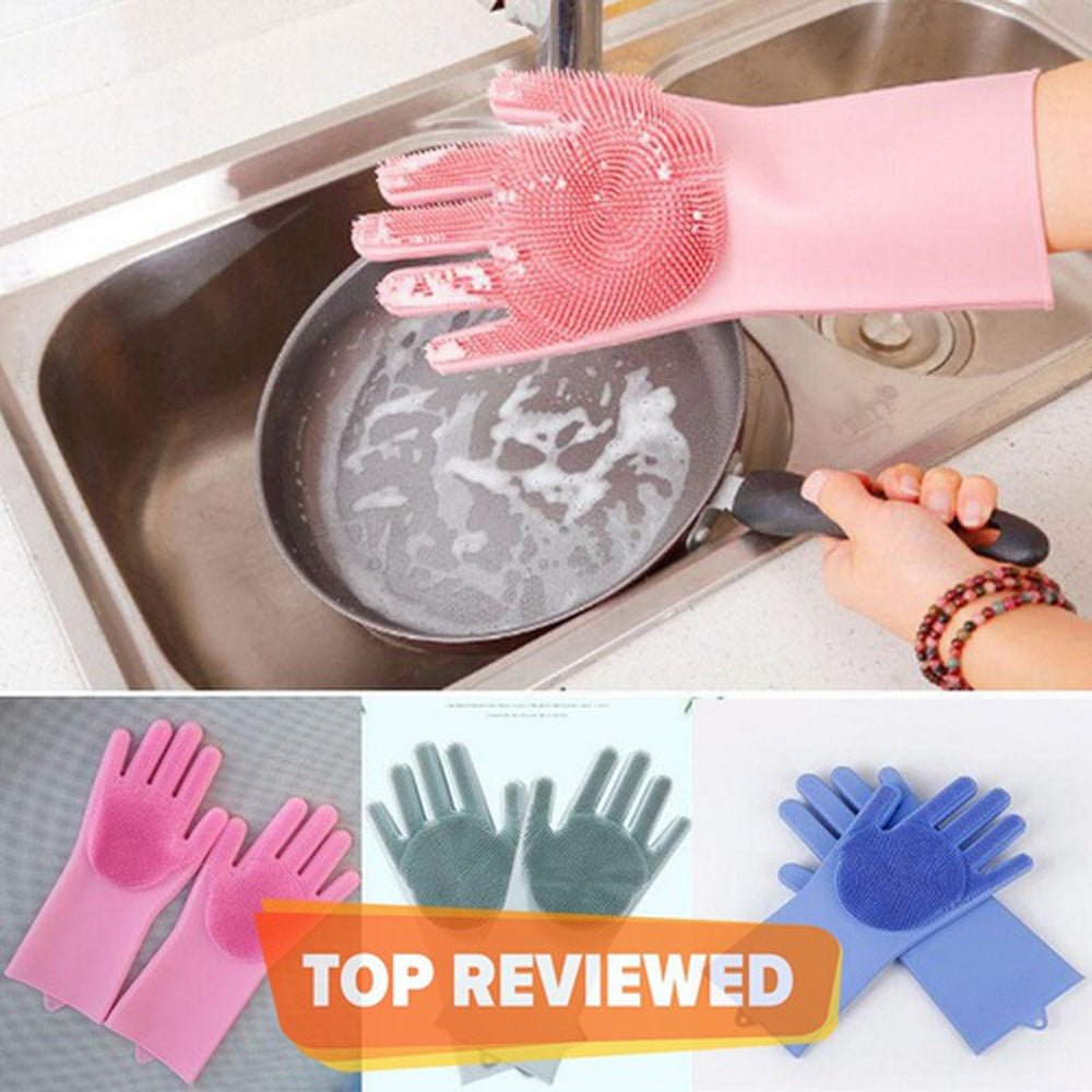 Reusable Silicone Magic Washing Gloves Pair with Scrubber for Kitchen, Bathroom, Car, Pet and Multipurpose Cleaning and Washing - Online Shopping in Pakistan: Beauty, Fashion, Electronics, Sports & Lifestyle, VR, Skincare