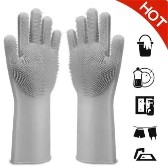 Reusable Silicone Magic Washing Gloves Pair with Scrubber for Kitchen, Bathroom, Car, Pet and Multipurpose Cleaning and Washing - Online Shopping in Pakistan: Beauty, Fashion, Electronics, Sports & Lifestyle, VR, Skincare