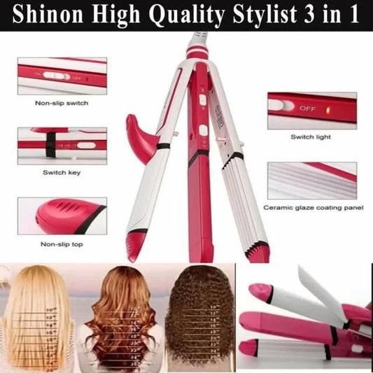 Shinon 3 IN 1 Hair Iron Professional Hair Straightener, Curler And Crimper Hair Styling Machine - Online Shopping in Pakistan: Beauty, Fashion, Electronics, Sports & Lifestyle, VR, Skincare