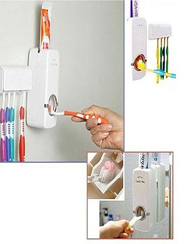 Toothpaste Dispenser With Tooth Brush Holder - White - Online Shopping in Pakistan: Beauty, Fashion, Electronics, Sports & Lifestyle, VR, Skincare