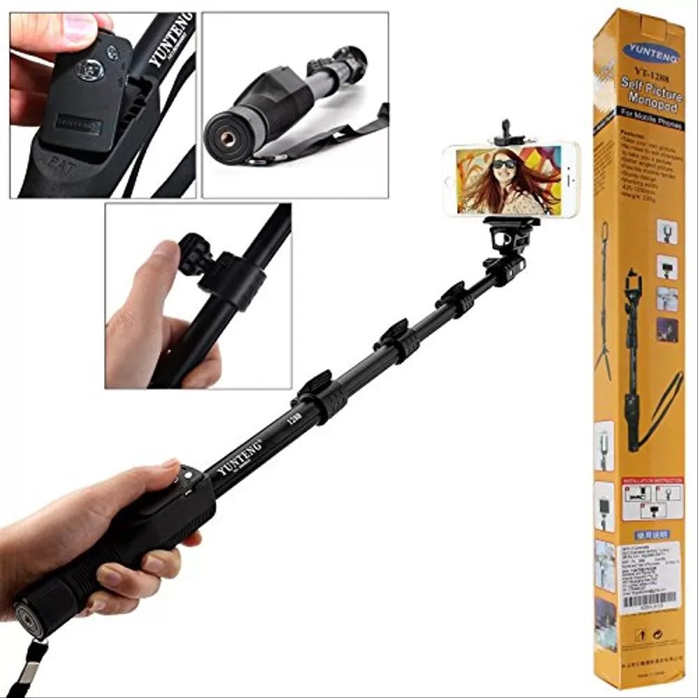 YunTeng 1288 Bluetooth Selfie Stick Extendable YT 1288 Portable Holder for Cameras and Phones - Online Shopping in Pakistan: Beauty, Fashion, Electronics, Sports & Lifestyle, VR, Skincare