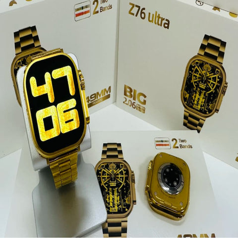 Z76 Ultra Smart Watch Golden Edition | BT Calling & Big 2.06 Infinite Display | Sports Mode Functions | 2 Pairs of Straps | Wireless Charging - Online Shopping in Pakistan: Beauty, Fashion, Electronics, Sports & Lifestyle, VR, Skincare